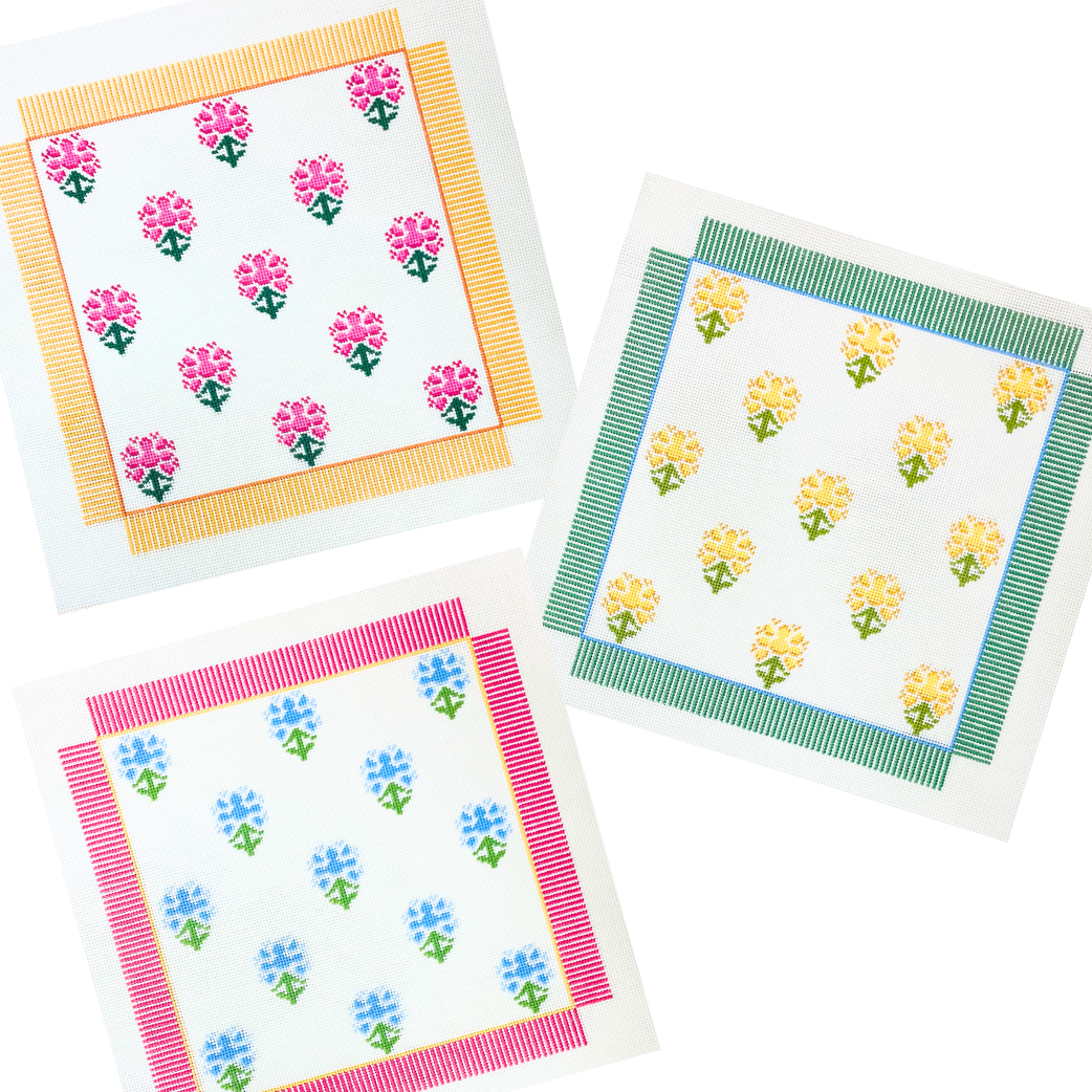 Block Print Pink with Yellow Stripe needlepoint canvas