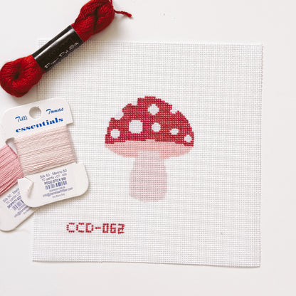 Mini Mushroom Needlepoint Canvas | Hand-Painted 3” Design on 18 Mesh