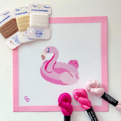 Pink Flamingo Pool Float Needlepoint Canvas, Summer Needlepoint Canvas, 18 Mesh, 4x4 Design