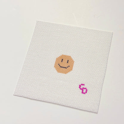 Mini 1” Round Bag Tag Insert Smile Happy Face Hand Painted Needlepoint Canvas 18 Mesh, 1x1 Design