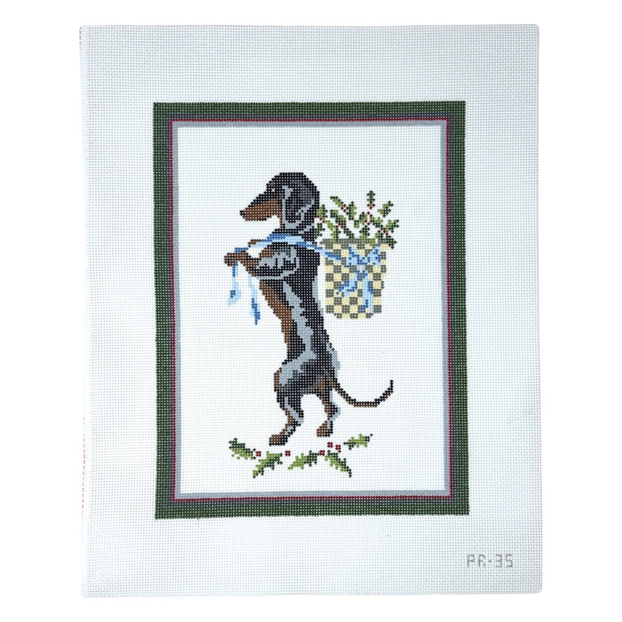 Gretel Bringing in the Christmas Holly needlepoint canvas