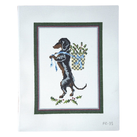 Gretel Bringing in the Christmas Holly needlepoint canvas
