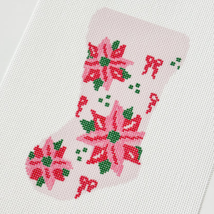 Wholesale Exclusive Poinsettia Bow Mini Stocking 18 Mesh Hand Painted Needlepoint Canvas 6”x3”