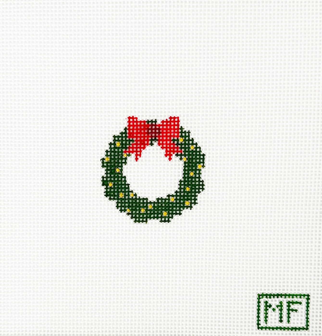 Mini 1.5"x1.5" Christmas Wreath Needlepoint Canvas, Mini Beginner Needlepoint Canvas, 18 Mesh