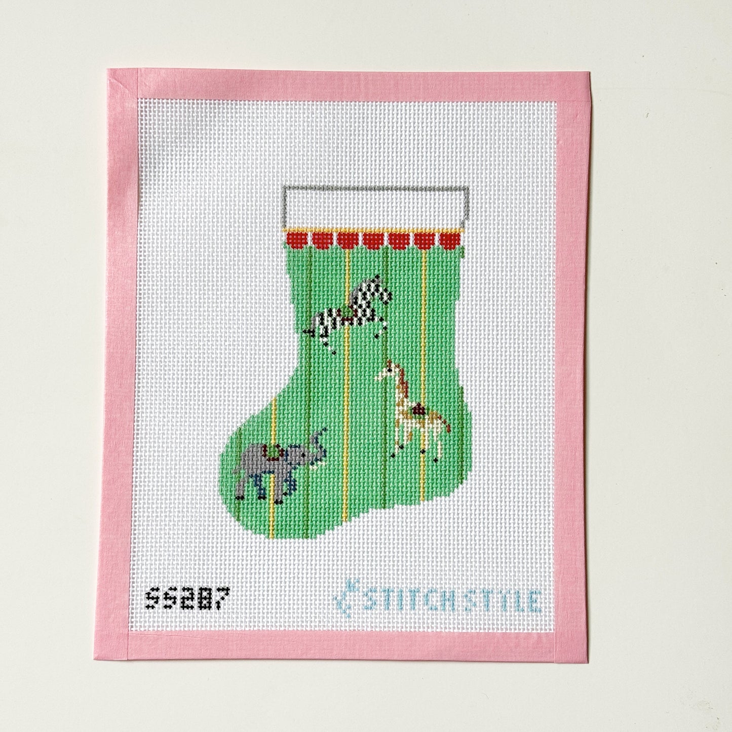 Carousel Animals Mini Stocking Needlepoint Canvas, 4x6 Design, 13 Mesh