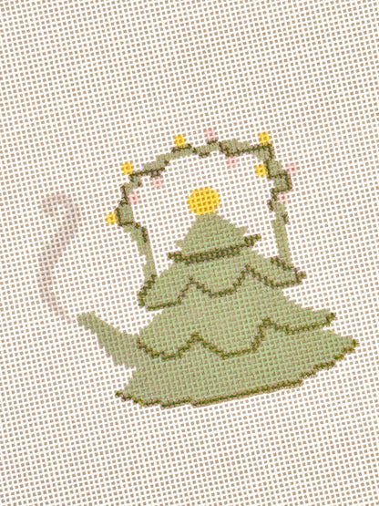 Christmas Tree Tea Kettle 18 Mesh Needlepoint Canvas – 2.5” x 3” Design