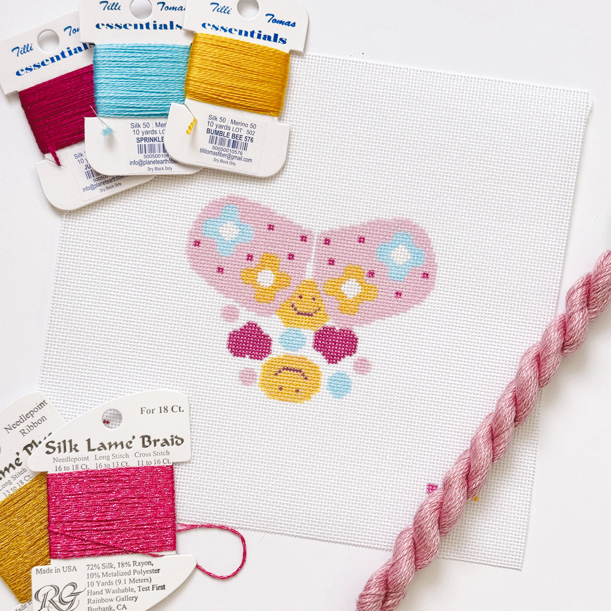 Happy Pills Aesthetic Needlepoint Canvas | Hand-Painted 5” Design on 8"x8" 18 Mesh
