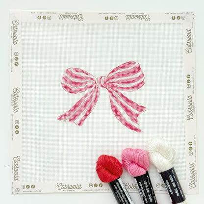 Pink Red Striped Christmas Needlepoint Canvas, 18 Mesh, Artisan Printed Needlepoint, 4x4 Design