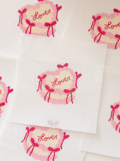 Coquette Bow Heart Cake Needlepoint Canvas | 4” 18 Mesh Coquette Needlepoint Design | Valentine’s Day Bow Cake