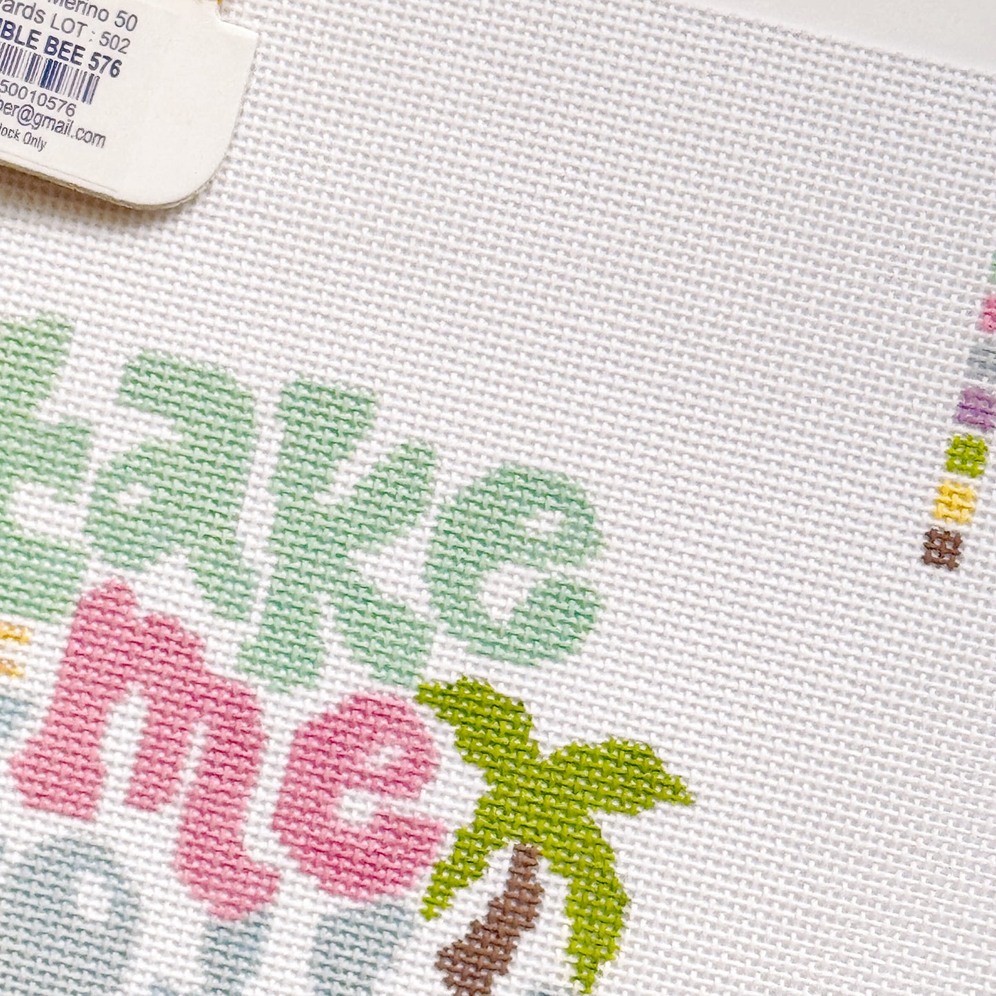 Take Me to the Beach Retro Needlepoint Canvas | Hand-Painted 18 Mesh | 5” x 4” Design on 8” x 8” Canvas