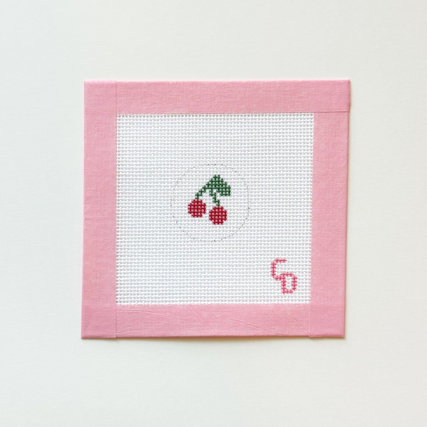 Mini Cherries Key Fob Insert Needlepoint Canvas, Modern Needlepoint Bag Tag, 1” Design, 18 Mesh
