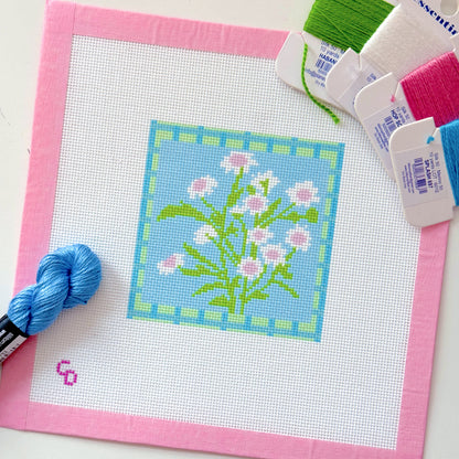 Blue Floral Needlepoint Canvas, Pink Flower Needlepoint Canvas, 18 Mesh Floral Needlepoint, Spring Needlepoint Canvas