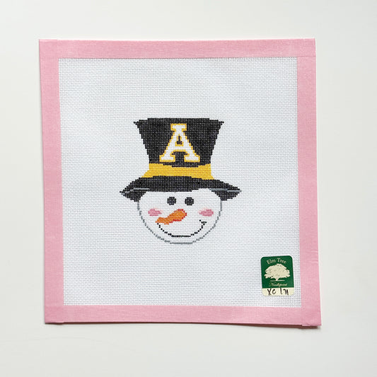 Appalachian Snowman Needlepoint Canvas, 18 Mesh, 3x4.5” Design