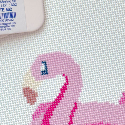 Pink Flamingo Pool Float Needlepoint Canvas, Summer Needlepoint Canvas, 18 Mesh, 4x4 Design
