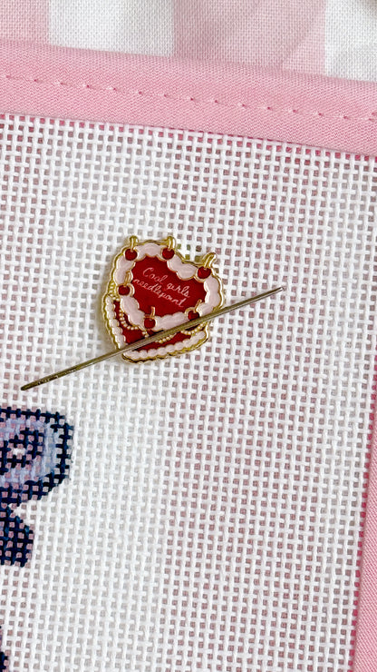 Cool Girls Needlepoint Needle minder, Aesthetic Cake Needle minder, Whimsical Needle minder