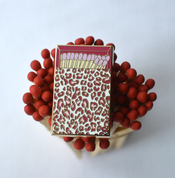 Pink Red Cheetah Print Matches Box Needleminder