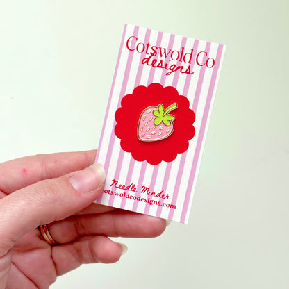 Pink Strawberry Needlepoint Needle minder, Aesthetic Needle minder, Whimsical Needle minder