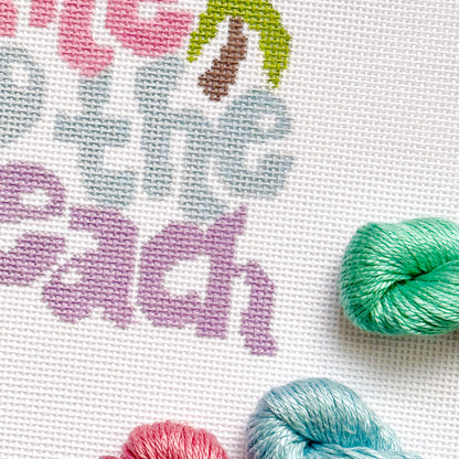 Take Me to the Beach Retro Needlepoint Canvas | Hand-Painted 18 Mesh | 5” x 4” Design on 8” x 8” Canvas
