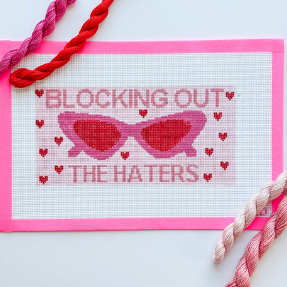 Blocking Out the Haters Sunglasses Case Needlepoint Canvas 9x4.4” 13 mesh Hand Painted