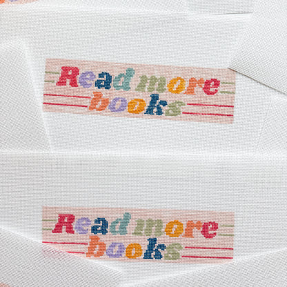 Hand-Painted Needlepoint Bookmark Canvas | 2” x 7” | 18 Mesh | Retro Reading Design