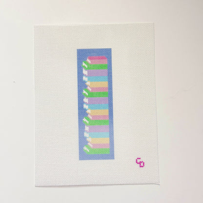 Book Stack Bookmark Hand Painted Needlepoint Canvas 18 Mesh, 2x5 Design