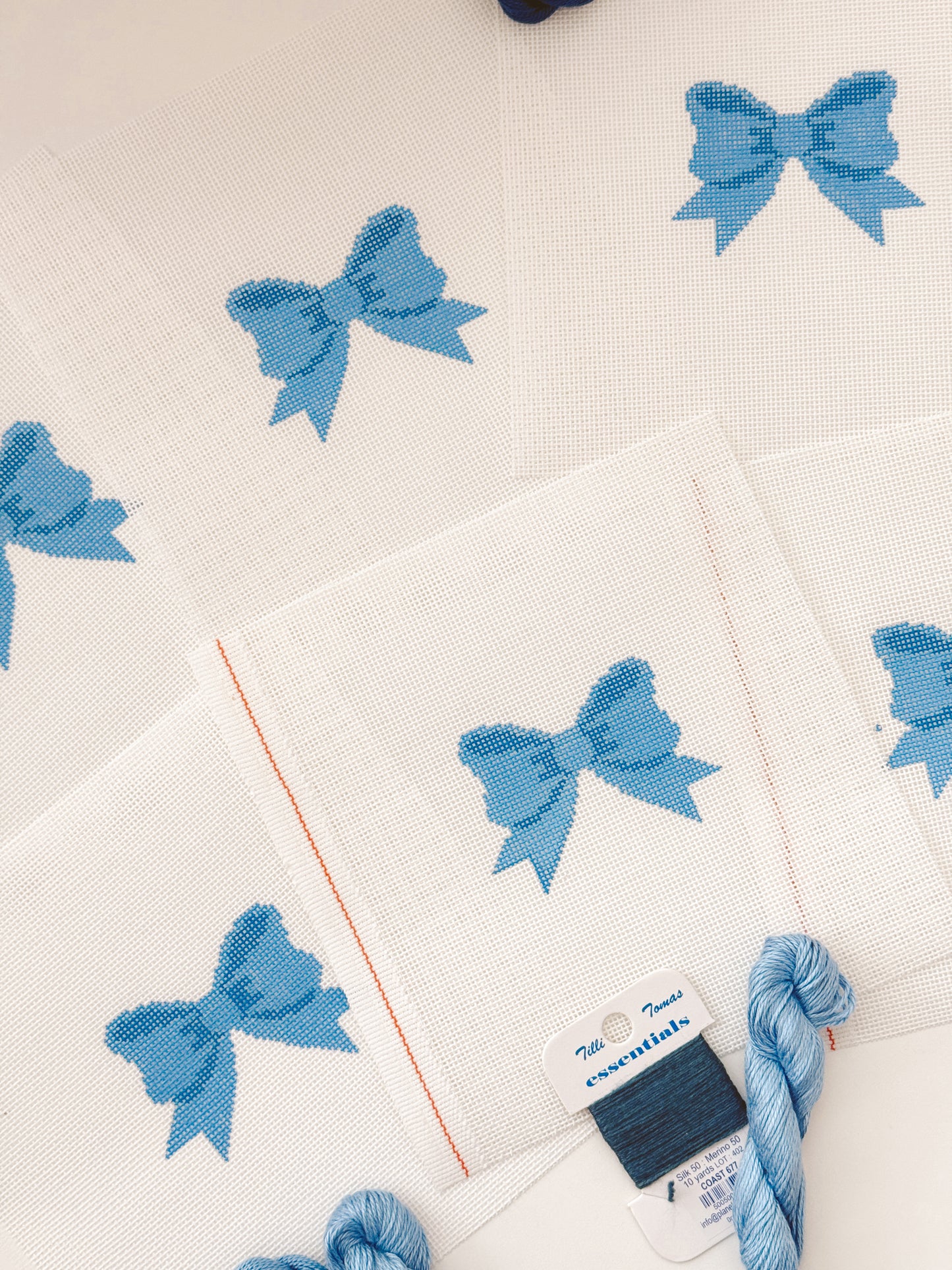Aesthetic Blue Bow Coquette Needlepoint Canvas, 18 Mesh Bow Beginner Needlepoint Canvas, 2"x3” Bow Canvas