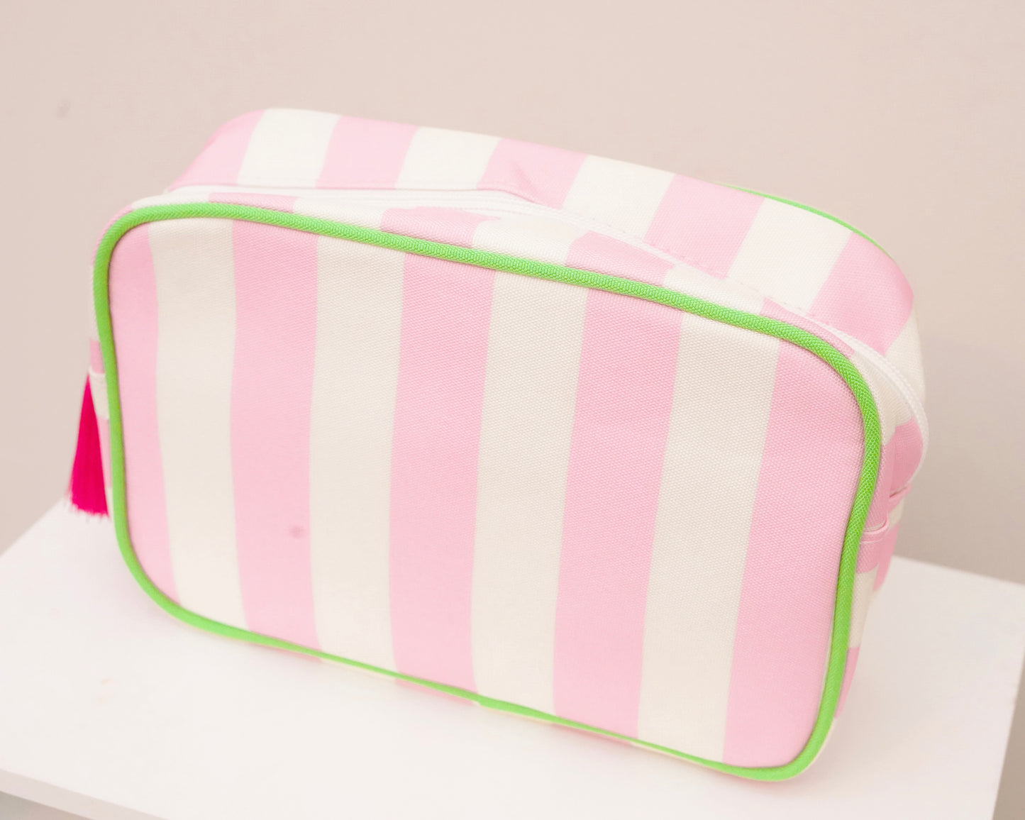 Pink Striped Needlepoint Accessories Zip Pouch, Needlepoint Project Bag