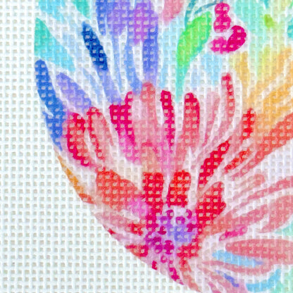 Floral Round Ornament Needlepoint Canvas, Artisan Printed Needlepoint Canvas, 18 Mesh, 4x4 Design