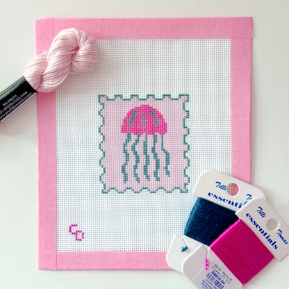 Jellyfish Stamp Needlepoint Canvas, Summer Needlepoint, Beach Needlepoint, 18 Mesh, 2x3 Design