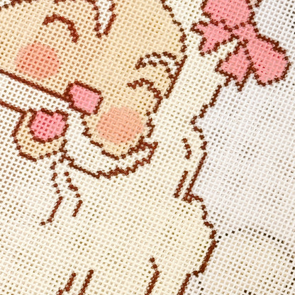 Pink Bow Santa 18 Mesh Needlepoint Canvas 5.5”x7” Design, Christmas Needlepoint Canvas Hand Painted