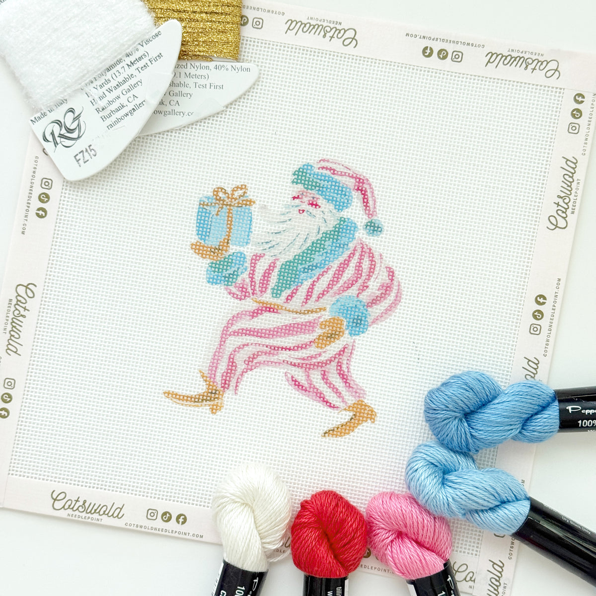 Whimsical Santa Christmas Needlepoint Canvas, 18 Mesh, Artisan Printed Needlepoint, 4x5 Design