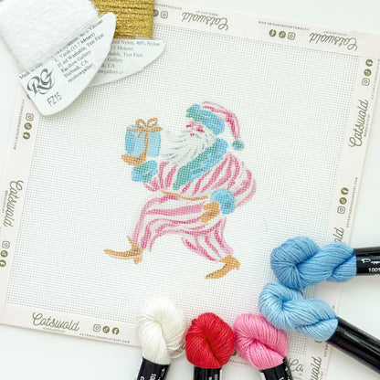 Whimsical Santa Christmas Needlepoint Canvas, 18 Mesh, Artisan Printed Needlepoint, 4x5 Design