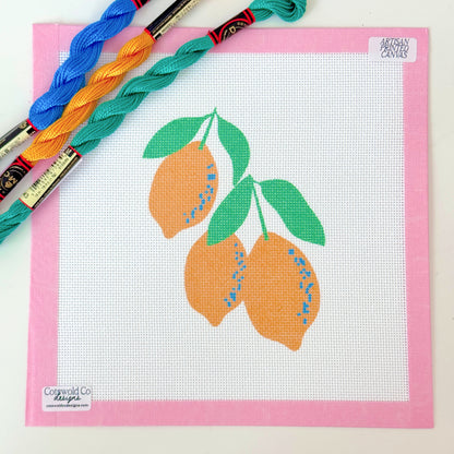 Lemon Tree Needlepoint Canvas, Lemons Summer Needlepoint Canvas, Artisan Printed Canvas, 4x5” Design 18 Mesh