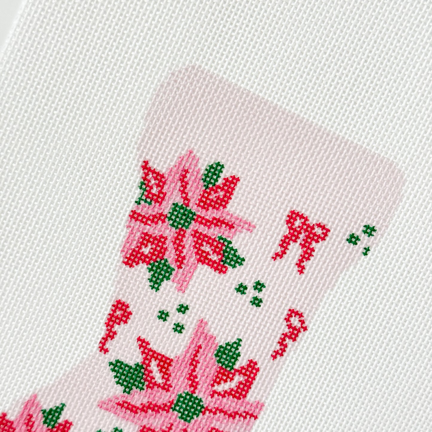 Wholesale Exclusive Poinsettia Bow Mini Stocking 18 Mesh Hand Painted Needlepoint Canvas 6”x3”
