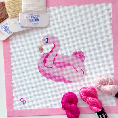 Pink Flamingo Pool Float Needlepoint Canvas, Summer Needlepoint Canvas, 18 Mesh, 4x4 Design