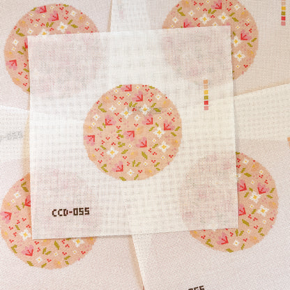 Minimal Flower 4” Round Needlepoint 18 Mesh Canvas, Trendy Needlepoint Canvas
