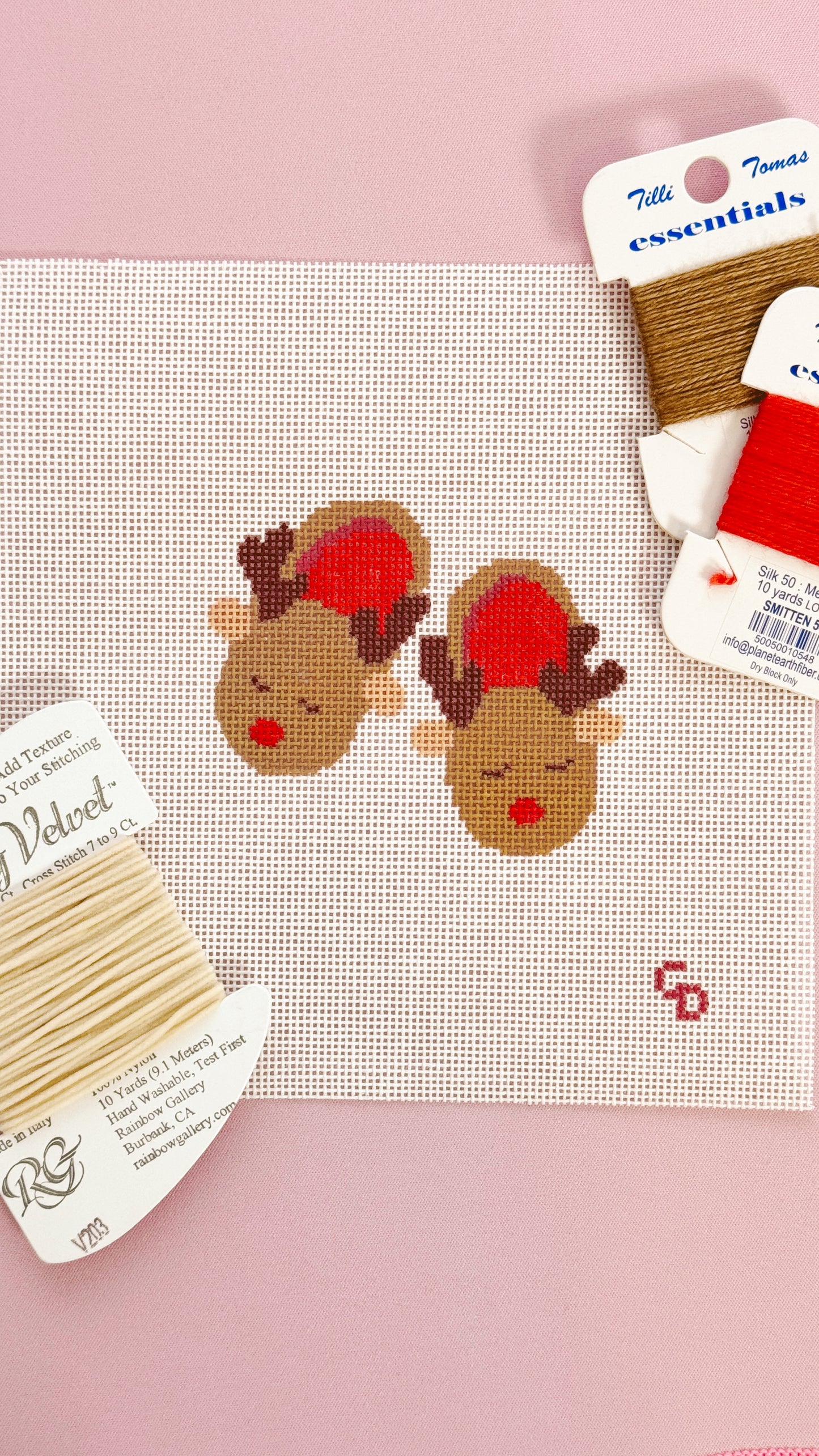 Reindeer Slippers Christmas Needlepoint Canvas 18 Mesh 2.5”x2.5” Design