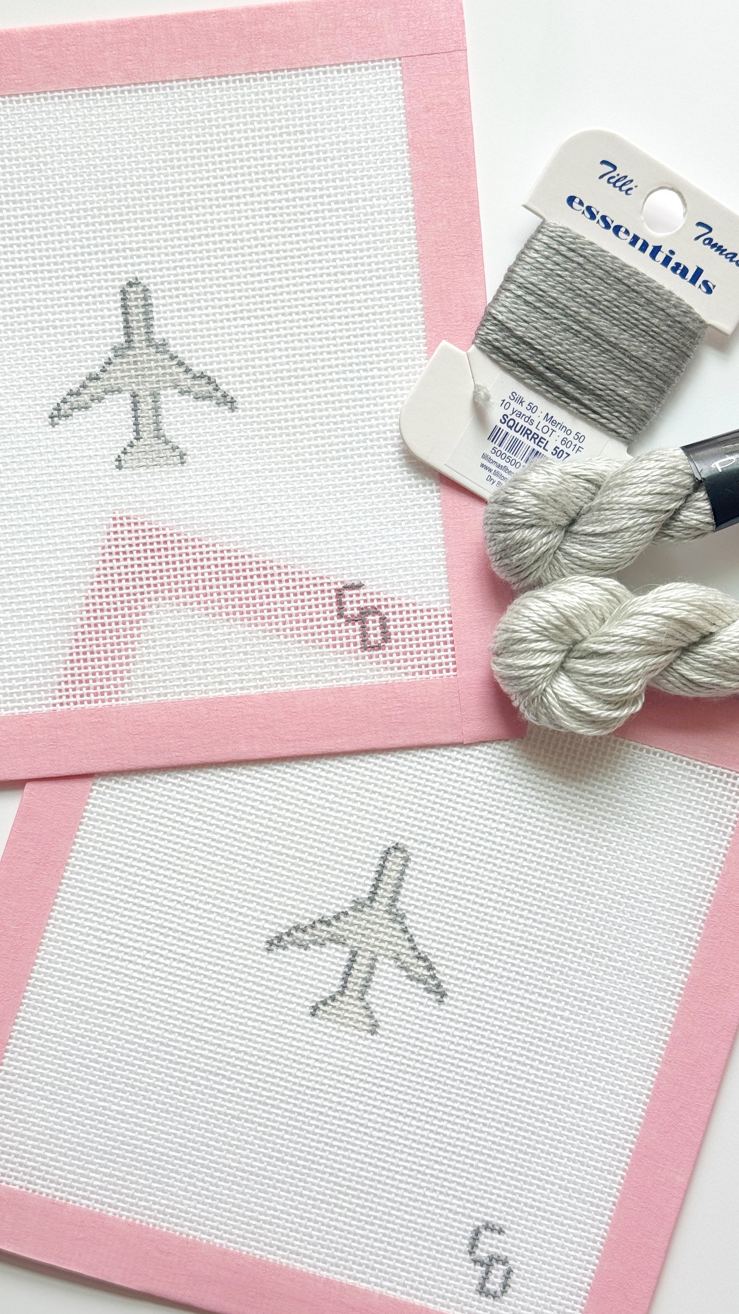 Mini Airplane Grey Needlepoint Canvas, 18 Mesh, 2x2 Design
