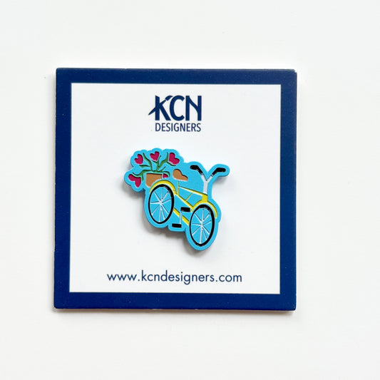 Yellow Bicycle Blue Needleminder, Whimsical Needleminder, Needlepoint Accessories
