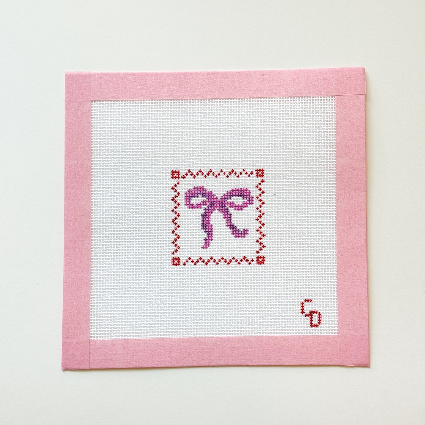 Mini Bow Stamp Coquette Needlepoint Canvas, 18 Mesh, 2x2 Design, Needlepoint Bag Tag