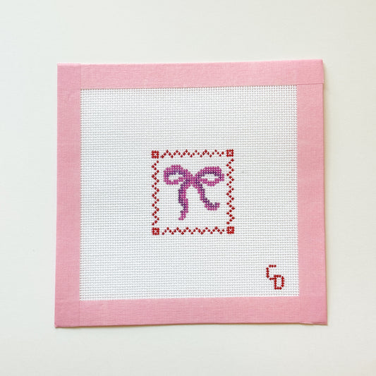 Mini Bow Stamp Coquette Needlepoint Canvas, 18 Mesh, 2x2 Design, Needlepoint Bag Tag