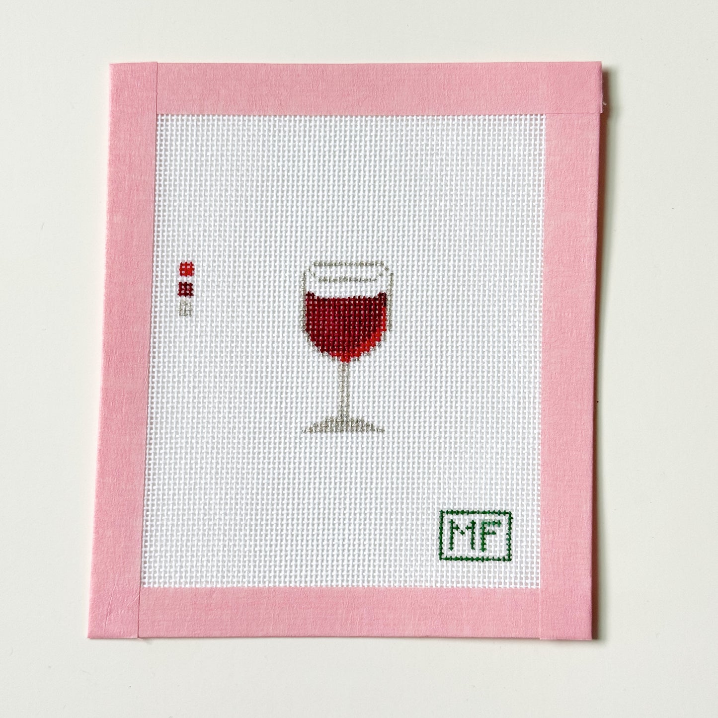 Red Wine Glass Mini Needlepoint Canvas, 18 Mesh, 1x2 Design