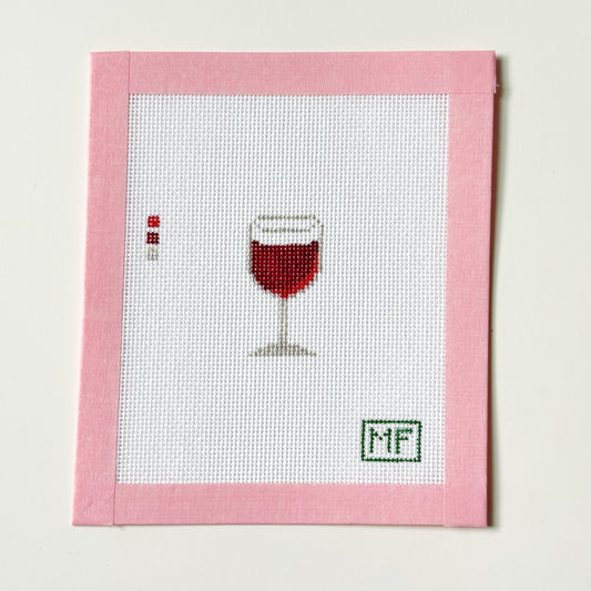 Red Wine Glass Mini Needlepoint Canvas, 18 Mesh, 1x2 Design