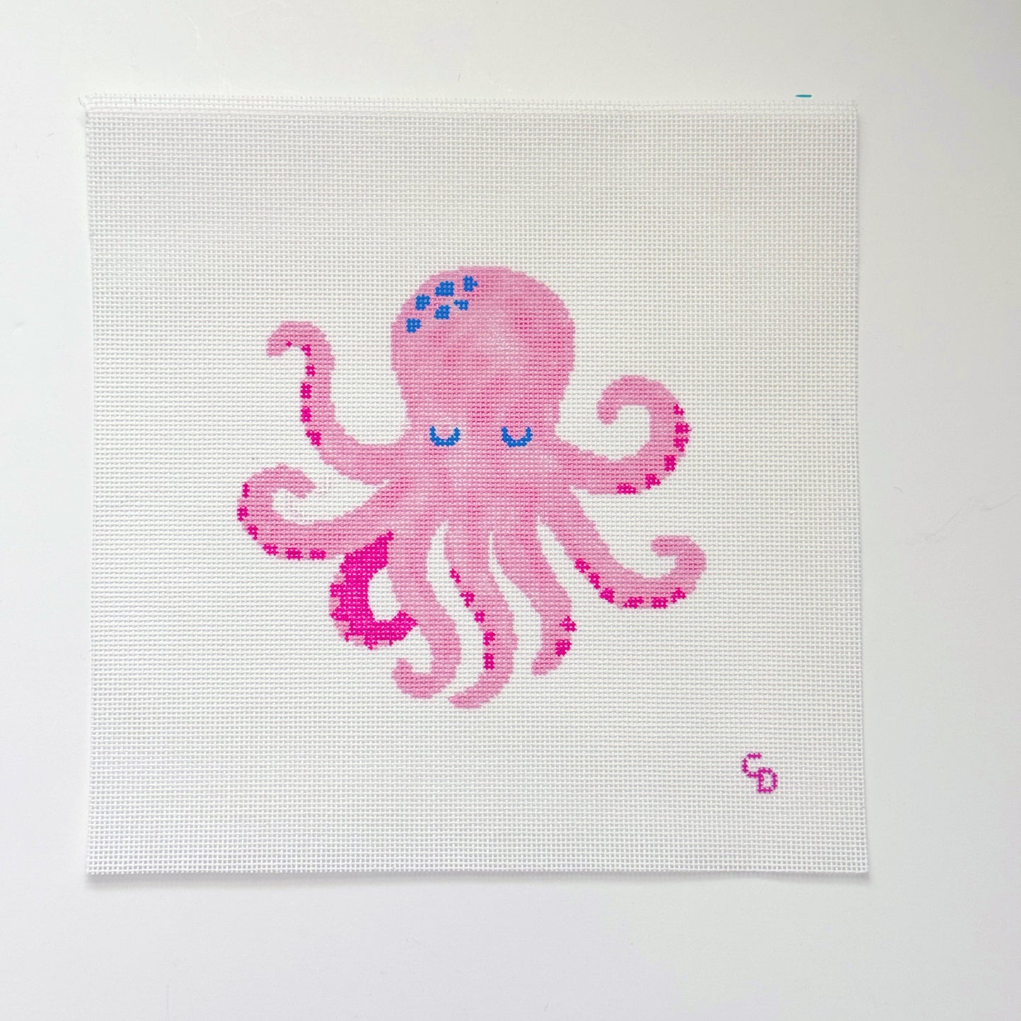 Pink Octopus Pillow Hand Painted Needlepoint Canvas 18 Mesh, 7x7 Design