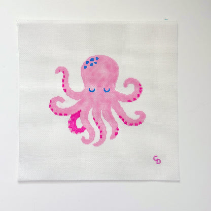 Pink Octopus Pillow Hand Painted Needlepoint Canvas 18 Mesh, 7x7 Design