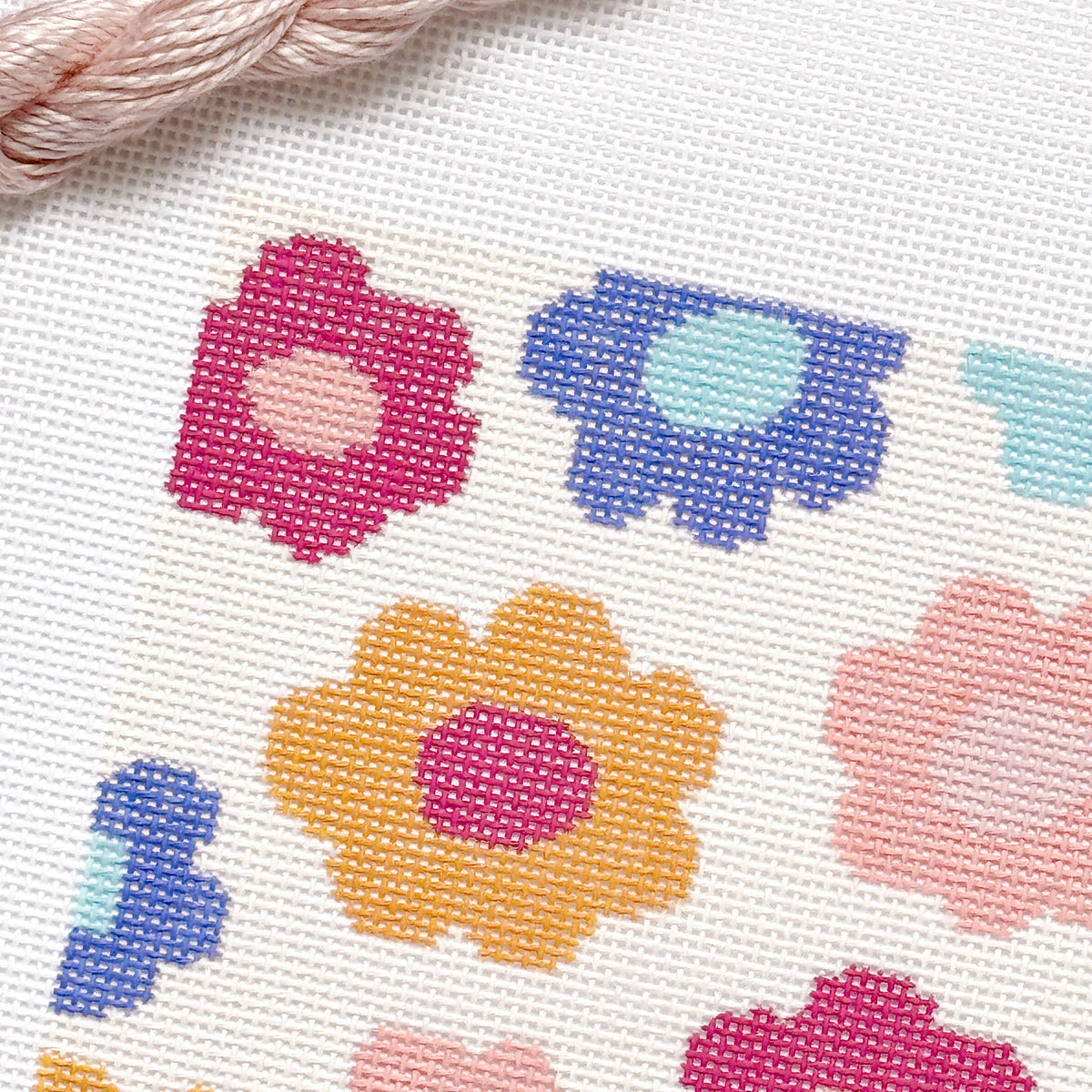 Retro Flower Pillow Needlepoint Canvas | Hand-Painted 13 Mesh | 8.5” x 8.5” Design on 12” x 12” Canvas