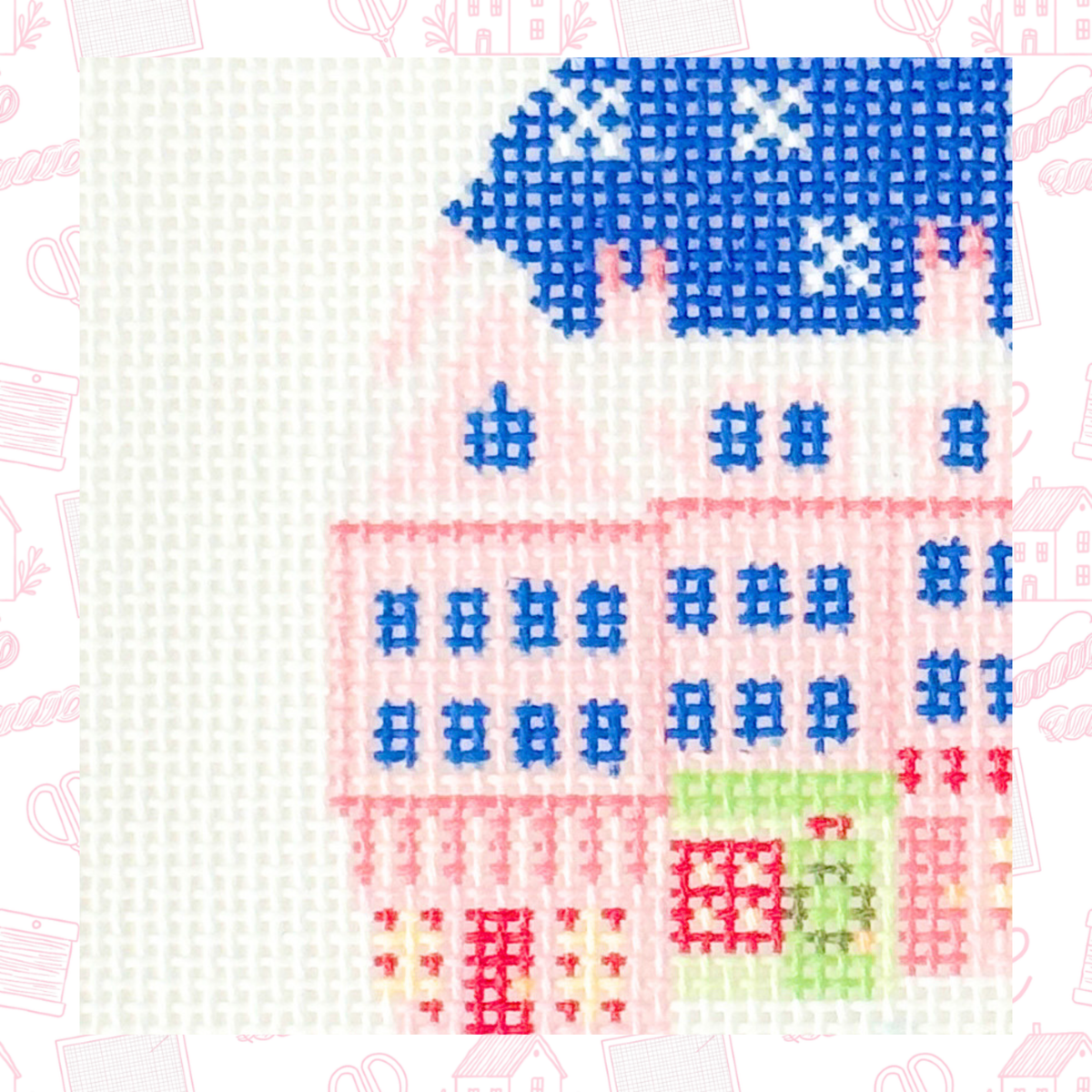 Christmas Town Round Needlepoint Ornament Canvas, 18 Mesh, 4x4 Design, Traditional Needlepoint Ornament