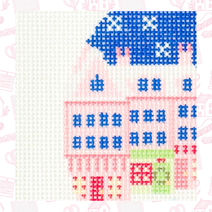 Christmas Town Round Needlepoint Ornament Canvas, 18 Mesh, 4x4 Design, Traditional Needlepoint Ornament