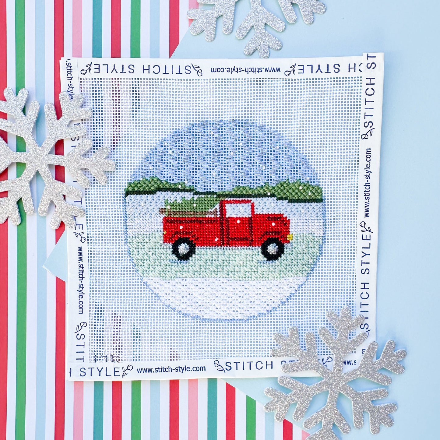 Red Truck with Christmas Tree needlepoint canvas