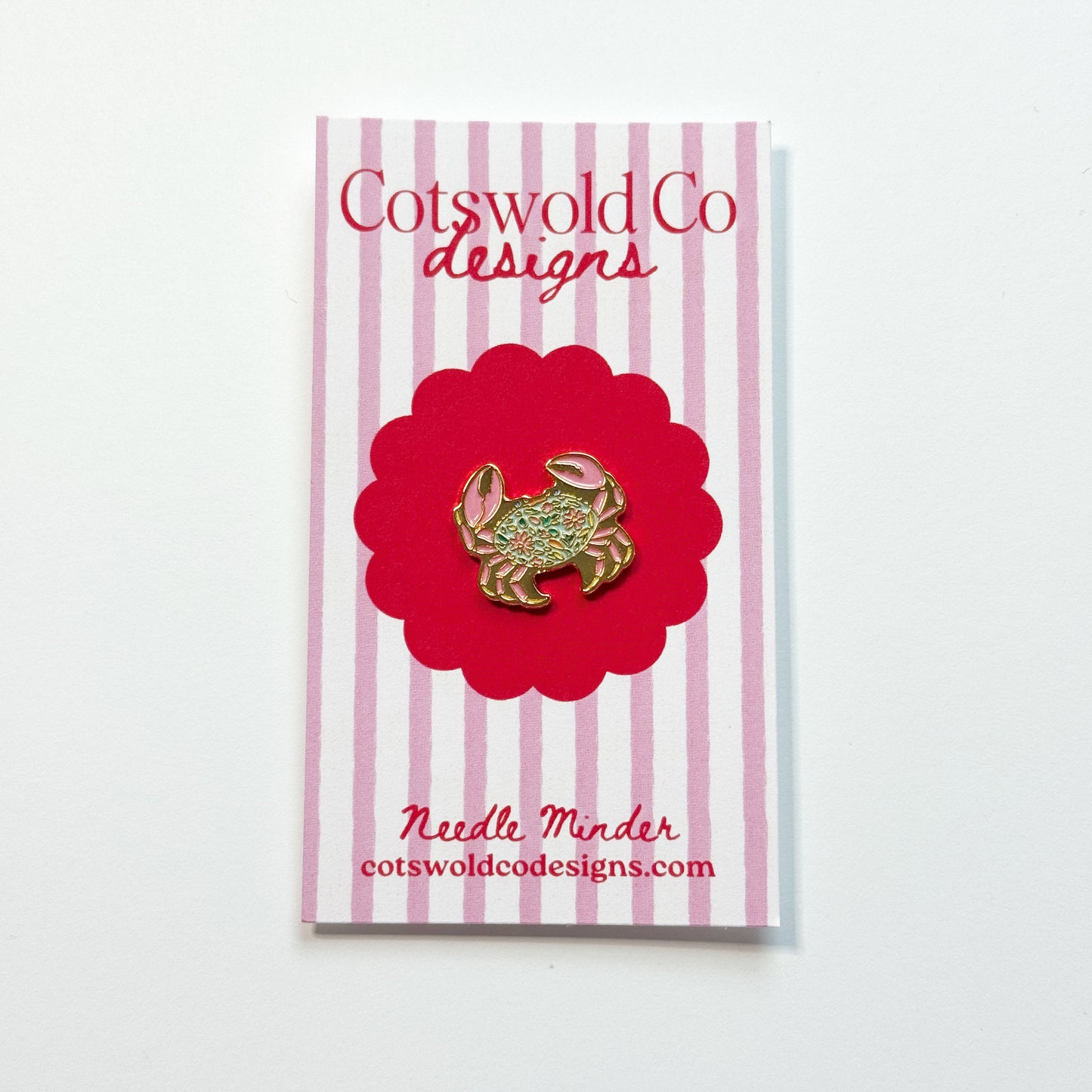 Watercolor Crab Gold Magnetic Needleminder, Needlepoint Accessories